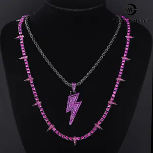Hip hop Black Panther Necklace Stacked with Dark Style Premium Alloy Diamond Set Lightning Pendant Customized Coco Jewelry Iced Out Cuban Link Bracelet Miami Chain
