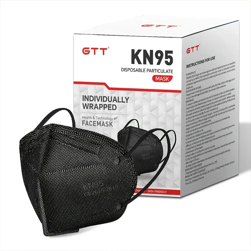 100pcs/2packs KN95 Black Masks, 4-Layer Protection, 3D Contoured Fit, Comfortable Ear Loops, Individually Wrapped, Black & White Options