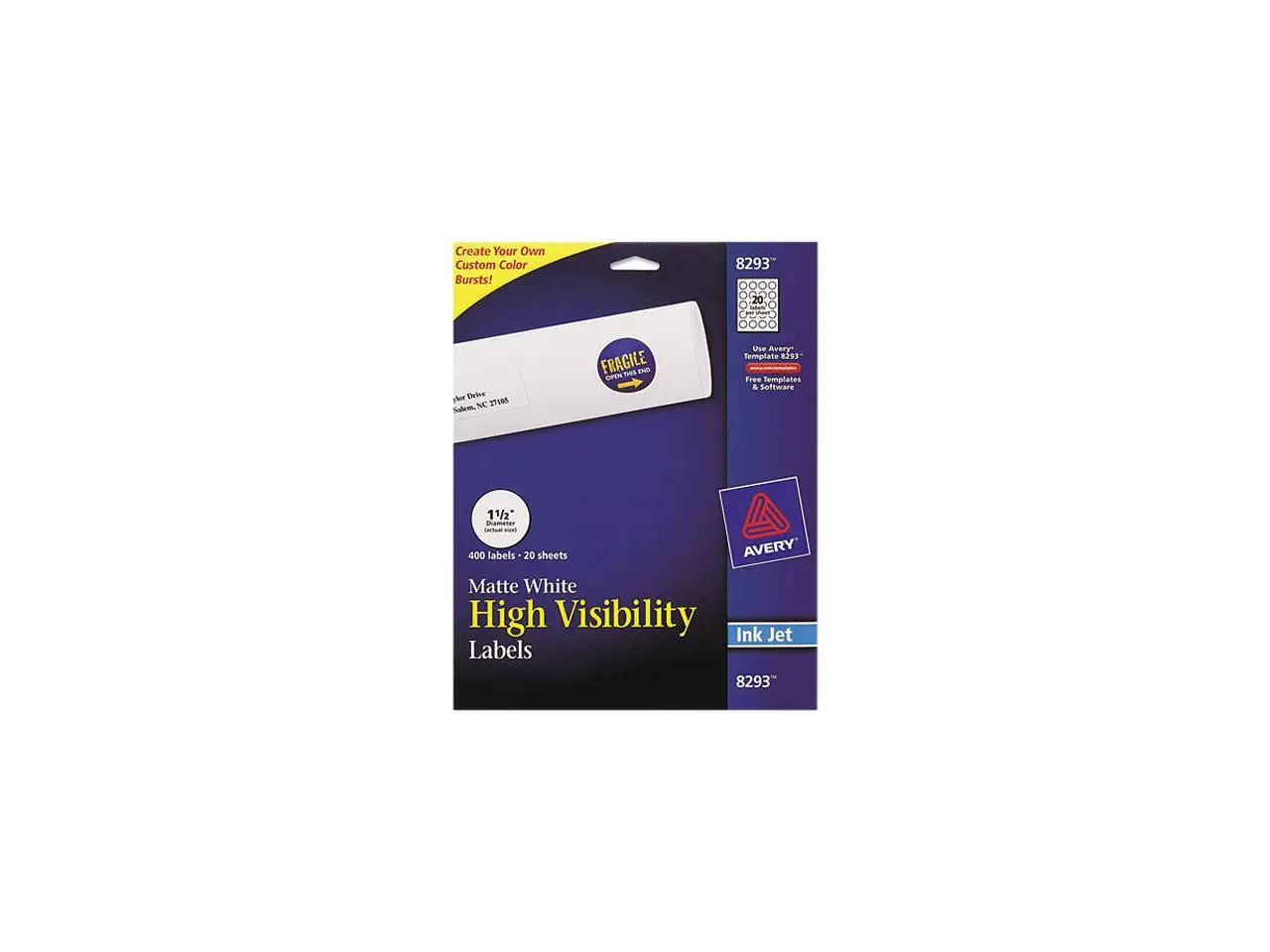 Avery Inkjet Labels for Color Printing, 1-1/2in dia, Matte White, 400/Pack