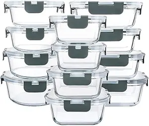 24-Piece Glass Food Storage Containers with Upgraded Snap Locking Lids,Glass Meal Prep Containers Set - Airtight Lunch Containers, Microwave, Oven, Freezer and Dishwasher