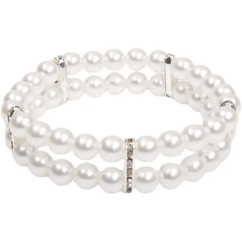 2 Rows Pearls Pet Dog Necklace Collar Bling Accessories Charm Pet Puppy Jewelry Puppy Chihuahua Yorkie Handmade Adjustable (White, Small)