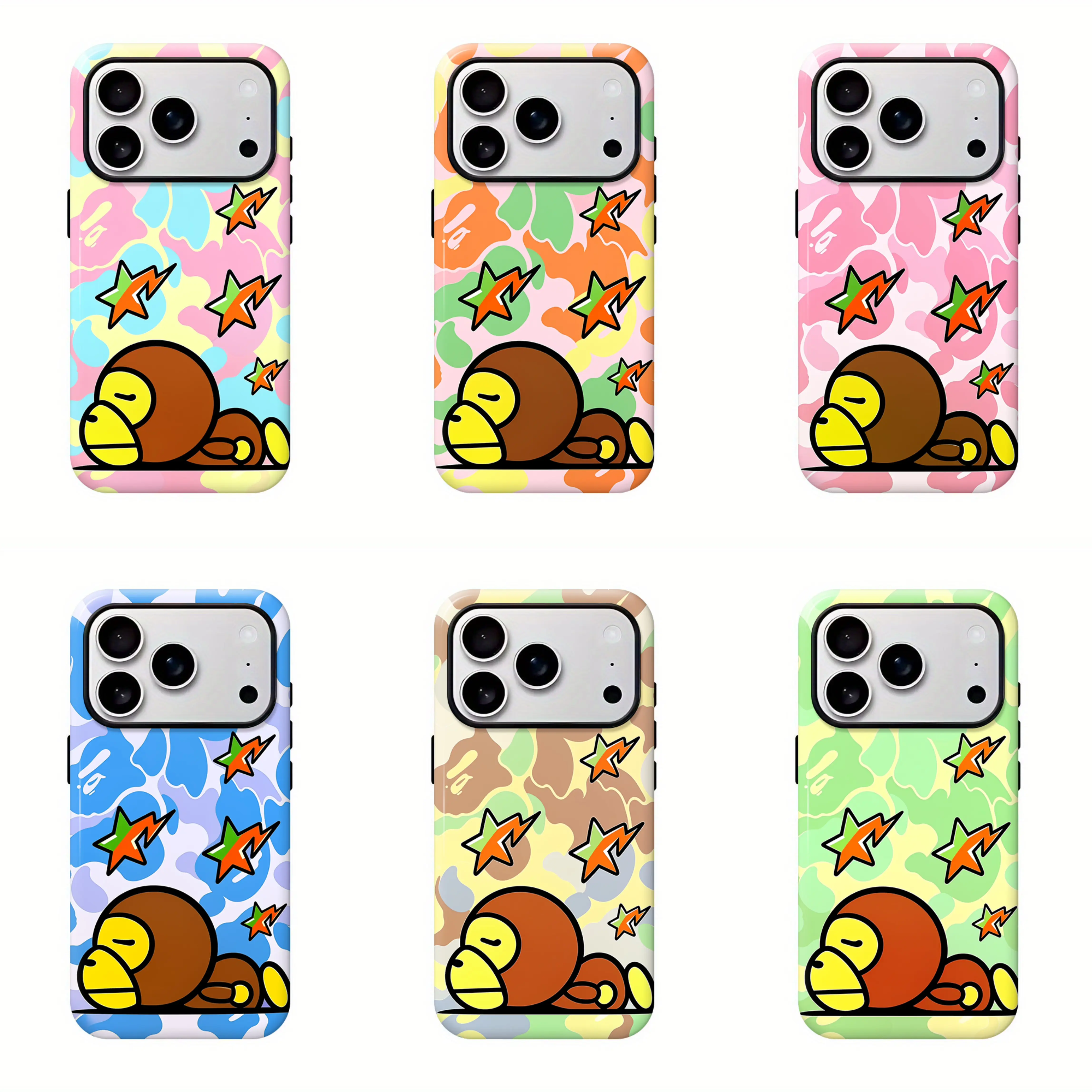 Bape  Milo  Sleeping Protective Camo Streetwear Phone  Protective Cover for iPhone 12 13 14 15 16 17 Pro Max