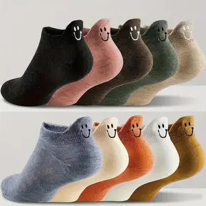 10 Pairs Smiley Face Ankle Socks for Women - Cute Embroidered Happy Face Low Cut Socks, Anti-Slip Breathable Cotton Casual Sneaker Socks, Summer Daily Gift