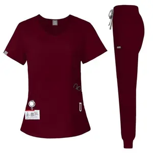 Round Neck Four Pockets Top and Seven Pockets Jogger Pant Scrub Set for Medical Professionals