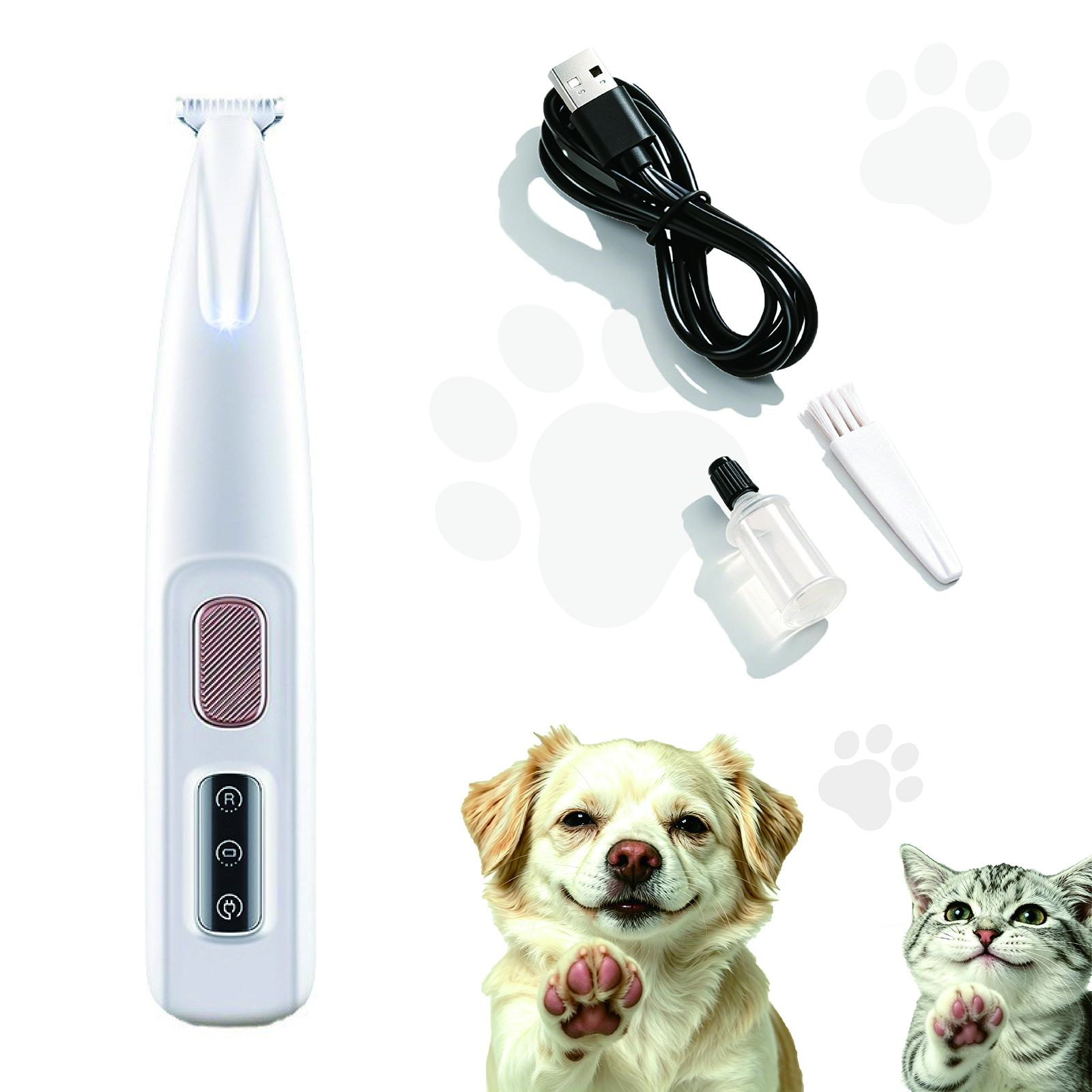 Rechargeable Cordless Pet Hair Trimmer Kit LED Light Waterproof Quiet Low Noise Small Dog Grooming Clippers Paw Trimmer for Dogs and Cats