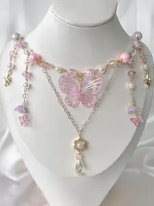 Cute Pink Butterfly Design Necklace, Fashion Jewelry for Party, Daily Clothing Decor, Trendy All-match & Exquisite Jewelry for Birthday Gift, Charms Necklace