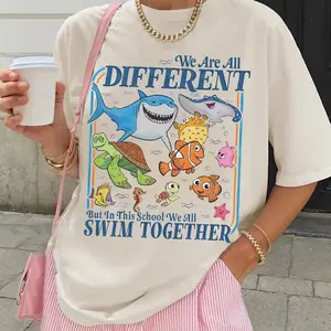 We Are all Different But in This School We all Swim Together Shirt, autism Shirt, Characters Group Sweatshirt, autism acceptance Tee A