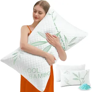 Cooling Bamboo Memory Foam Pillows for Sleeping, Queen Size Set of 2, Adjustable Firm CertiPUR-US Certified High-Resilience Bed Pillows for Back and Stomach Sleepers
