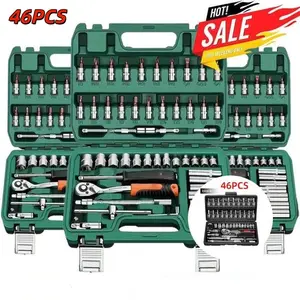 46Pieces 1/4 inch Drive Socket Ratchet Wrench Set with Bit Socket Set Metric and Extension Bar for Auto Repairing and Household with Storage Case