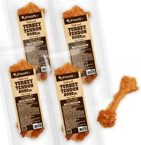AFreschi Turkey Tendons for Dogs, USA-Sourced, Healthy Dog Treats, Rawhide-Free Puppy Chews, Long Lasting, All Natural, Hypoallergenic Dog Treats for Small Breeds, 4 Count Pack Bone (S)