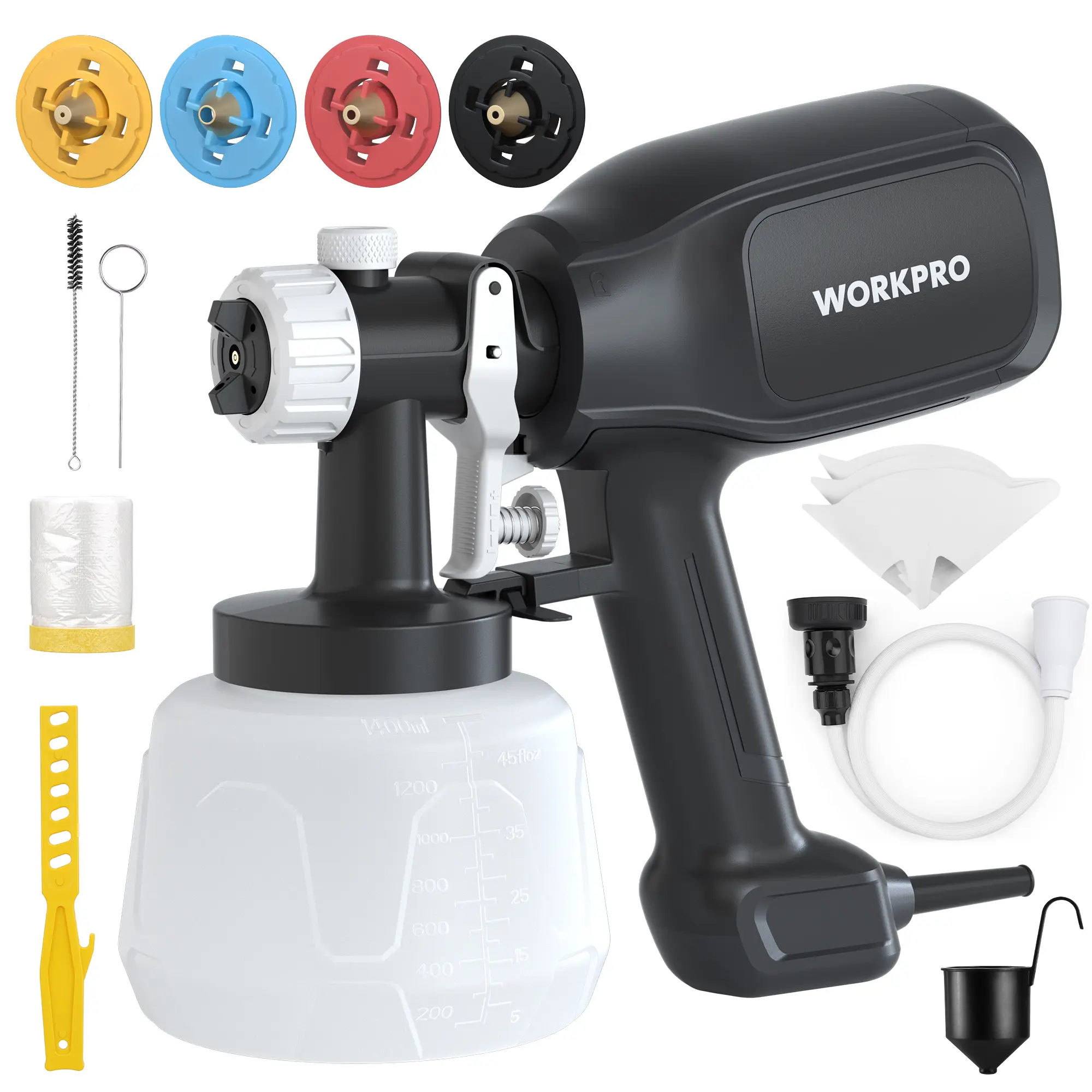 WORKPRO Paint Sprayer, 800W HVLP Spray Gun with 4 Nozzles & 3 Patterns