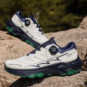 Men's summer outdoor hiking shoes, running shoes, sports shoes, suitable for daily wear, no need to tie shoelaces, twist button closure, lightweight with thick soles.