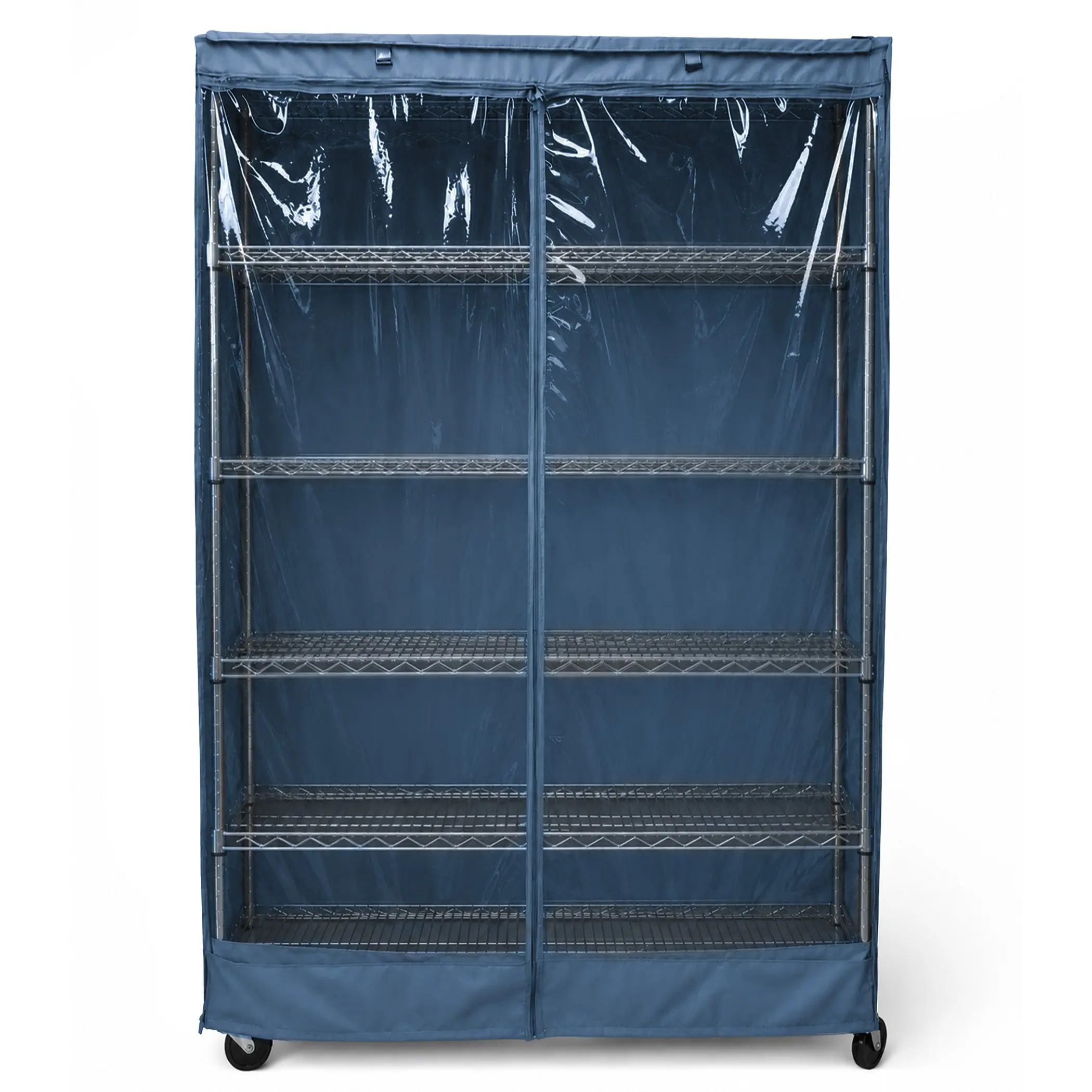 Storage Shelving Unit Cover, fits racks 48"W x 18"D x 72"H one side see through panel in Dusty Blue portable shoe Repellent organizer  storage