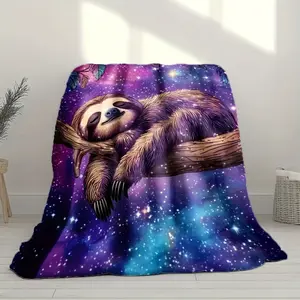 Cozy Starry Night Sloth Blanket – Soft Flannel Throw with High-Definition Print, Perfect All-Season Blanket for Sofa, Bed, Office, Naps, Travel, and Home Decor, Ideal Gift for Sisters, Friends, and Holidays