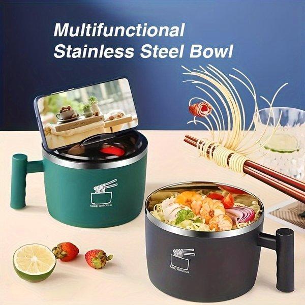Stainless Steel Insulated Noodle Bowl with Lid – Portable Lunch Container, Ramen Bowl with Drain Design, Multifunction Food Serving Bowl for Travel & Kitchen Stainless Steel Insulated Noodle Bowl with Lid – Portable Lunch Container, Ramen Bowl with Drain Design, Multifunction Food Serving Bowl for Travel & Kitchen