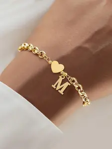 Women's Elegant Letter Heart Pendant Bracelet, Stainless Steel Chain, Fashion Simple Design, All Seasons Jewelry, Stainless Steel Bangle