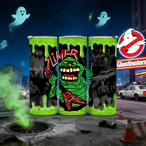AuraCup 1pc 20oz Retro Slime Monster Insulated Tumbler with Lid and Straw, 80s Horror Movie Style Green Ghost Graphic Stainless Steel Cup, Double Wall Hot Cold Drink Mug, Flasks, Funny Party Gift for Friends Men Women, Halloween Gift