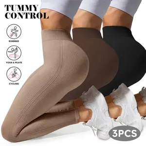 High-Waisted Ribbed Seamless Slim Leggings for Women Tummy Control No See-Through Perfect for Running Yoga Cycling and Exercise Spandex Sweat Pants Sportswear Bottoms