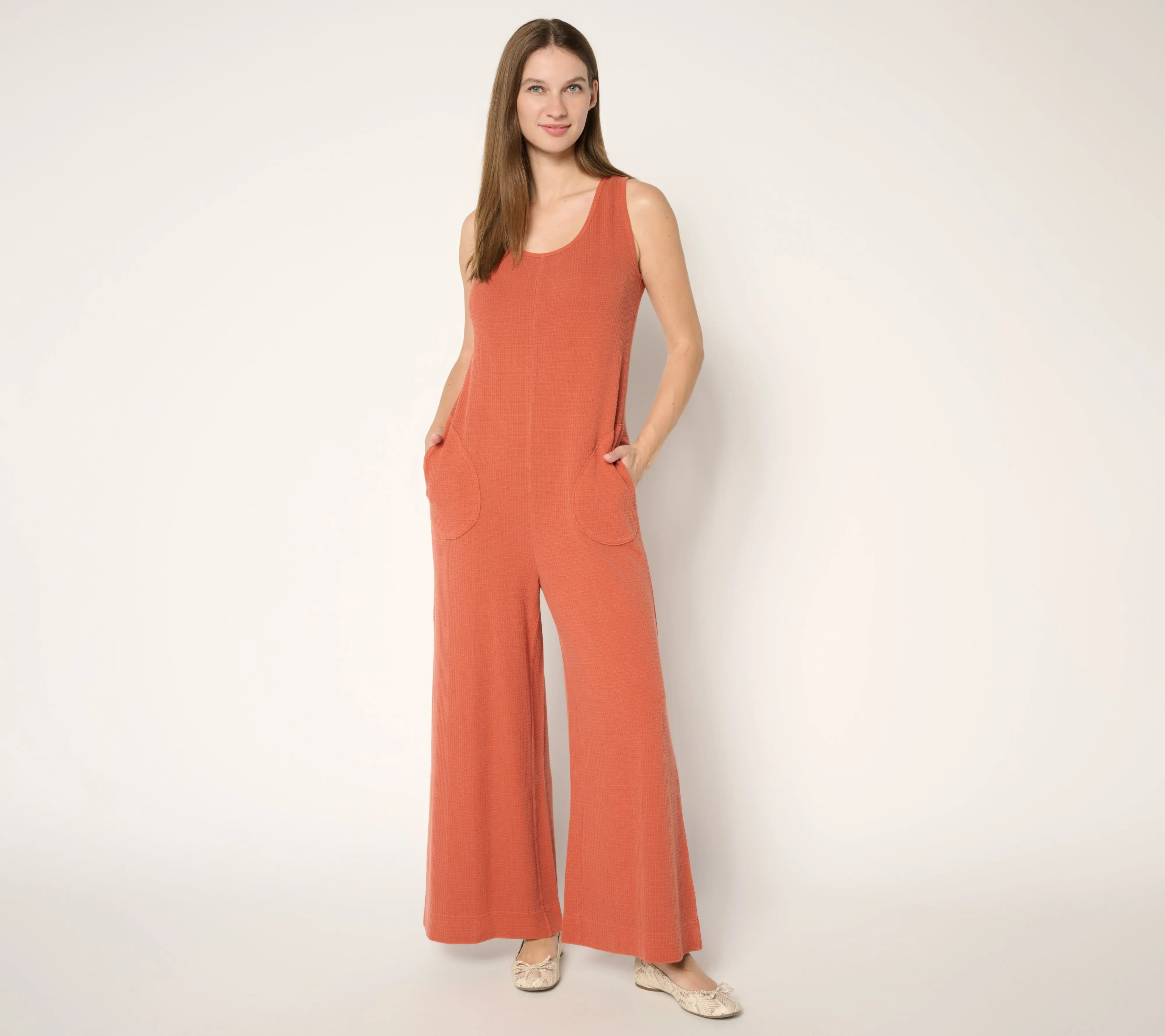 AnyBody Regular Washed Waffle Knit Sleeveless Jumpsuit