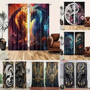 1 Set of Two-Piece Dragon Pattern Filtered Curtains - Rod Bag Design for Easy Hanging, Easy Install Curtain, Perfect for Bedrooms, Living Rooms, Offices, and Home Decor