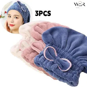 3PCS Microfiber Hair Towel | Bow Shower Cap Set for Women | Quick Dry Hair Drying Towel | Absorbent Shower Cap with Bow | Soft Turban Hair Wrap | Hair Drying Cap Gift Set