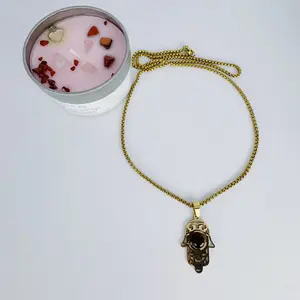 Hamsa Necklace with Tiger eye - Gold