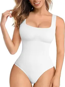 FeelinGirl Bodysuits for Women Seamless Round Neck Tummy  Soft Shapewear Bodysuit Going Out Tank Tops Basic Comfort
