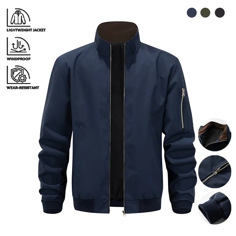LIFE KEEPS MOVING men’s casual slim jacket, lightweight Bilen jacket, solid color minimalist design, suitable for spring/autumn fashion casual outerwear, long-sleeve menswear, stylish long-sleeve streetwear outdoor top