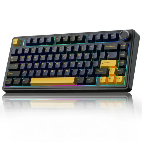 AULA F75 Rechargeable LED Backlit Mechanical Keyboard - 75% Gasket Hot Swappable, Knob Control, RGB Lights, Tri-Mode 2.4GHz/Type-C/BT5.0, Creamy Budget, Custom Setup, PC Accessories Gaming, Wireless, Gaming & Office Use, Gamer Gift