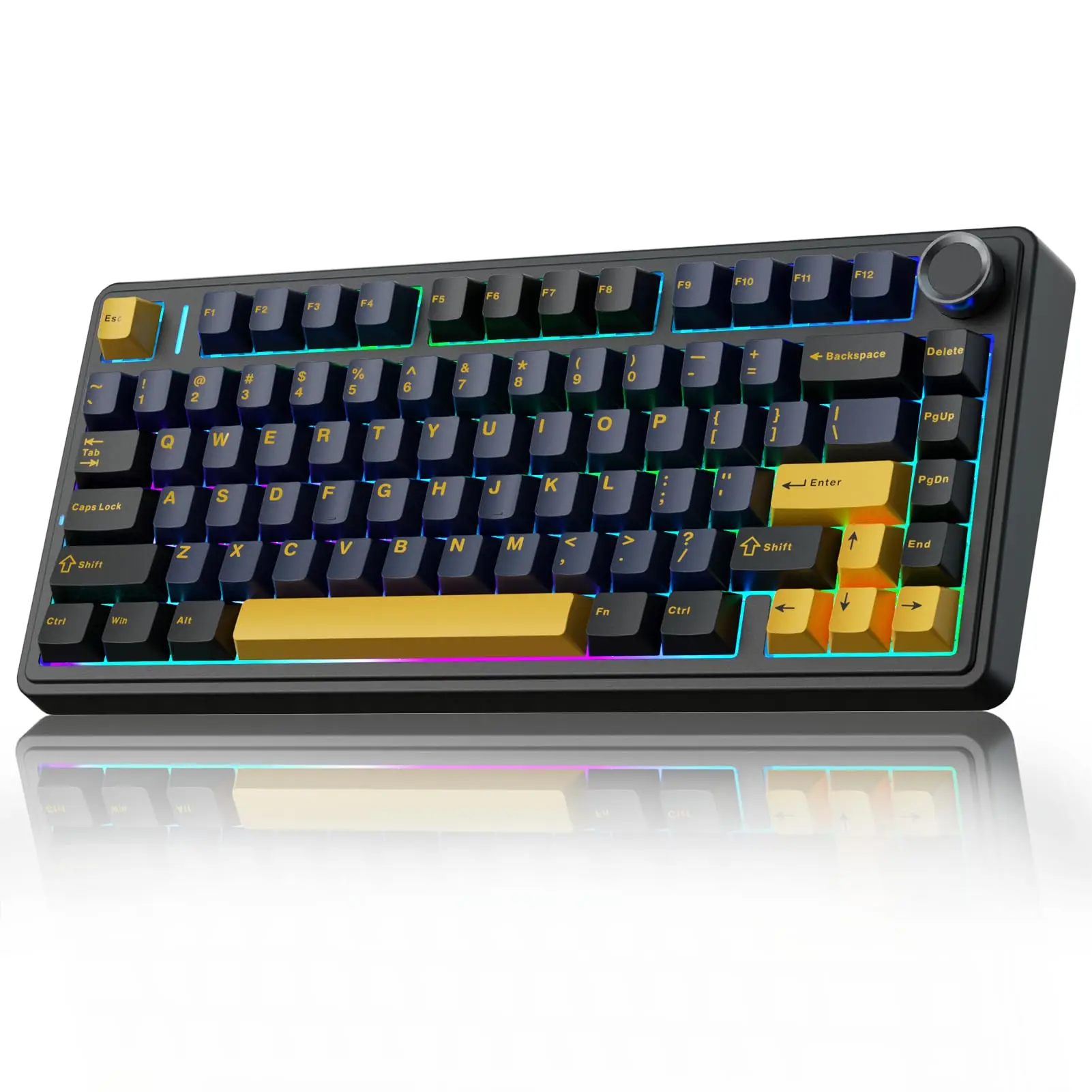AULA F75 Keyboard Wireless Mechanical Gaming Keyboard with Knob Control,75 Percent Gasket Hot Swappable Custom Keyboard, RGB Rainbow Backlit,Tri-Mode
