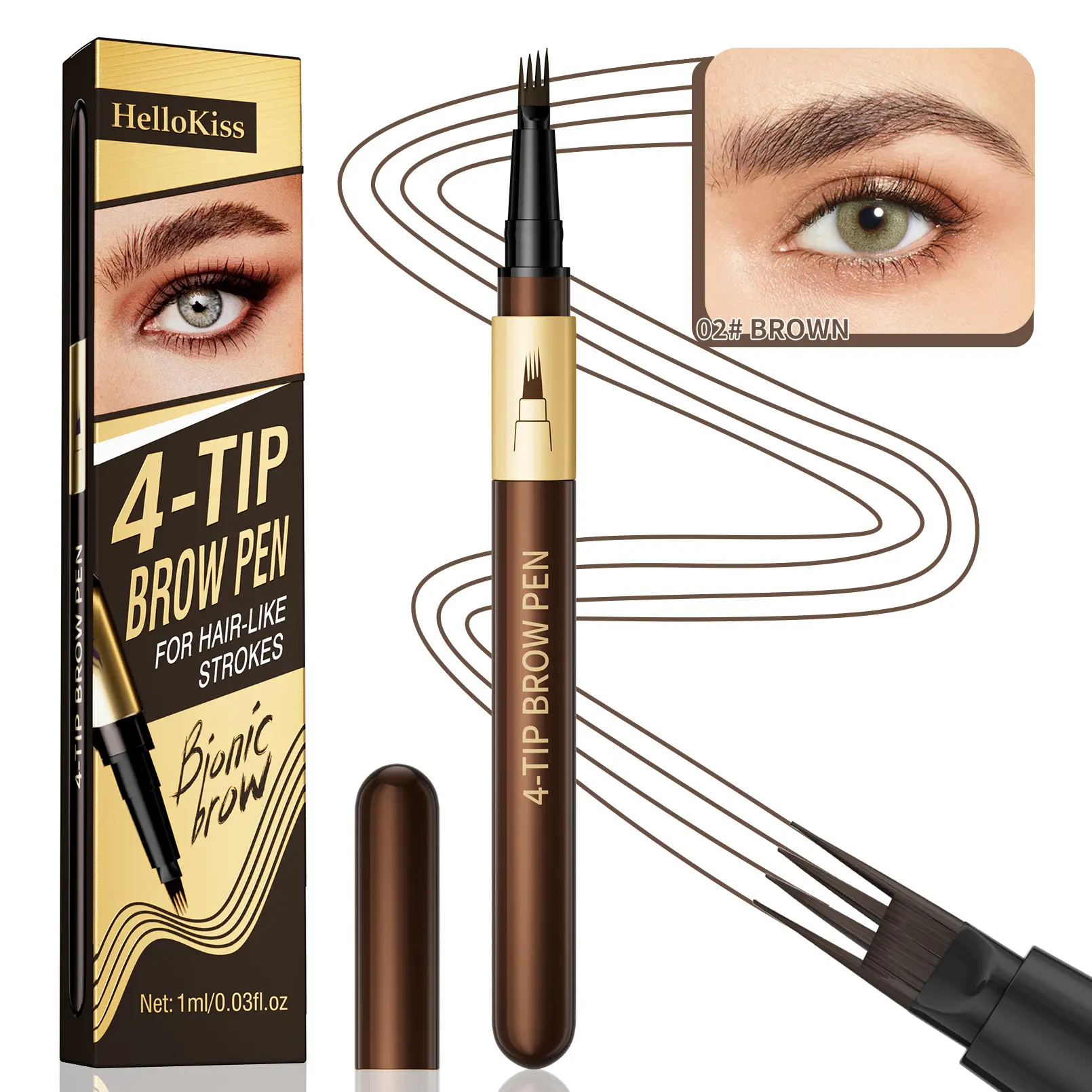 4 Tip Microblade Eyebrow Pen Waterproof, Hair Like Brow Pencil for Natural Feathered Brows, Long Lasting Smudge Resistant Makeup for Daily Wear, Work and Travel.