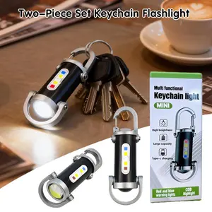 2 Pack Rechargeable Mini Keychain Flashlight,COB Keychain Work LightFlashlights 6 Light Modes,Valentine's Day gift,800 Lumens EDCMini Flashlights,Bright MiniKeychain Light for Walking,Searching,camping and Hiking boyfriend father best gift