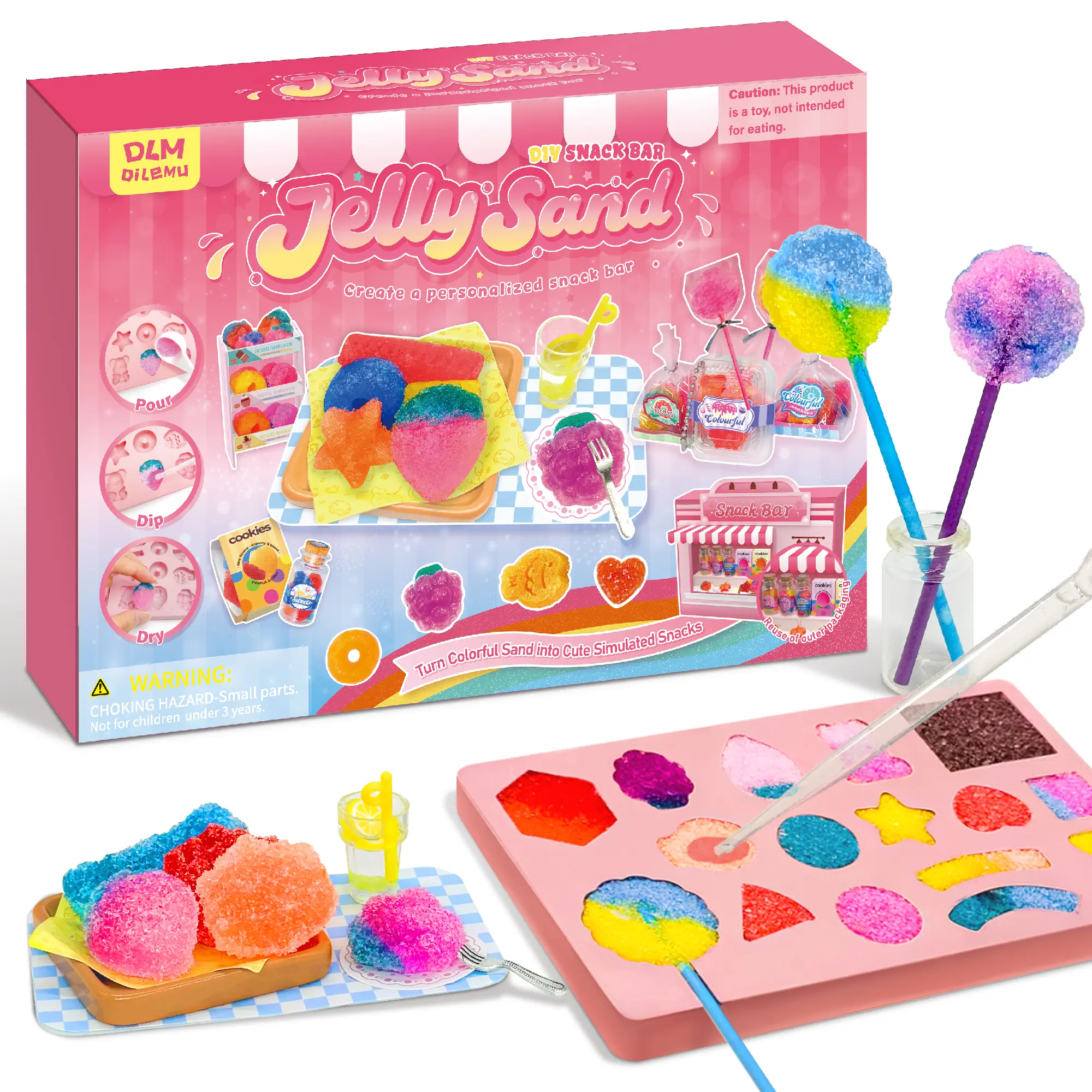 DLMdilemu Unisex Kids Handmade Stress-Relief DIY Jelly Sand Craft Kit - Mini Convenience Store Pretend Play Set with Edible Play Items, Trays, Flat Pouches, Creative Fun Stress-Relief Material