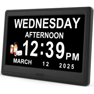 12" Dementia Digital Clock for Seniors , 20  Reminders Date Day Time Display for  Memory Loss Alzheimers, Electric Calendar Clock, Auto DST, 1024 * 600P