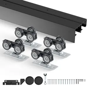 【fathersdaygift】VEVOR Bypass Door Hardware, 4ft Heavy Duty Bypass Sliding Door Hardware Kit, Aluminum Alloy Sliding Closet Door Hardware Set with Finger Pulls, for 2 Door System, Fit Door Thickness 1 3/8 " - 1 3/4"