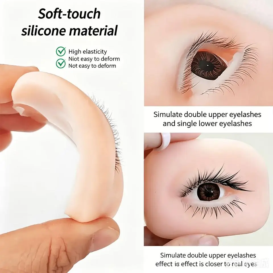 1/3 Layers Lashes Reusable Mannequin Eyes Eyelashes Extensions Doll Face Head Training Simulated Silicone Eye Model Makeup Tools