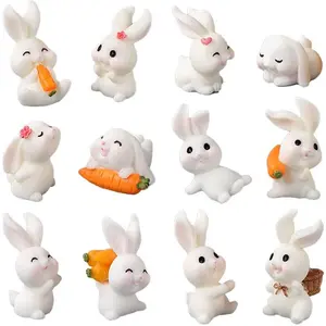 12 pcs cute animal rabbit figure toys cake topper miniature rabbit figurines collection playset fairy tale garden decoration christmas birthday gift