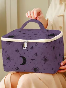 Star & Moon Pattern Makeup Bag, Large Capacity Travel Toiletry Bag, Portable Travel Cosmetic Storage Bag, Zipper Makeup Organizer Pouch, Travel Cosmetic Bags, Cosmetics Organizer