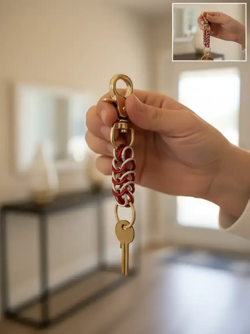 BCWG-HARDLINE Box Weave Pattern Aluminum Keychain, Anodized Aluminum Jump Rings, Trigger Snap Secure Attachment, Durable Finish, Stylish Design, Ideal for Keys & Gifting, EDC Gear