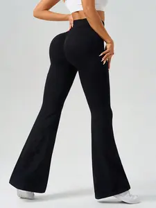 Women's Solid High Waist Flare Leg Sports Leggings, Athleisure Fitness Leggings, Casual Comfy Pocket Design Bell Bottom Trousers for Yoga Gym Workout Running, Ladies Sportswear for Fall & Winter