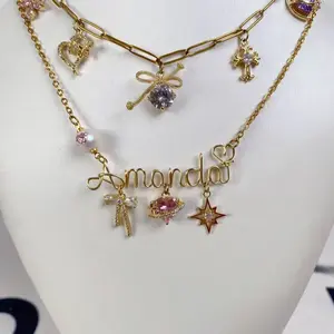 （Double necklace）Cus wometom different quantity charms necklace and name necklace jewelrey forn girls