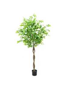 Green - 5 FT Artificial Ficus Tree Large Faux Ficus Branches Silk Leaves Realistic Design Versatile Indoor Outdoor Decorative Ornament Fruit Plant Home Decoration Bouquet