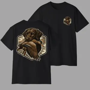 Camo Duck Dog T-Shirt – Chocolate Lab Graphic Tee, Outdoor Cotton Shirt for Hunters and Dog Lovers, Camouflage Hunting Dog Shirt, Unisex Comfort Fit, Nature Inspired Streetwear, Men's T-shirts