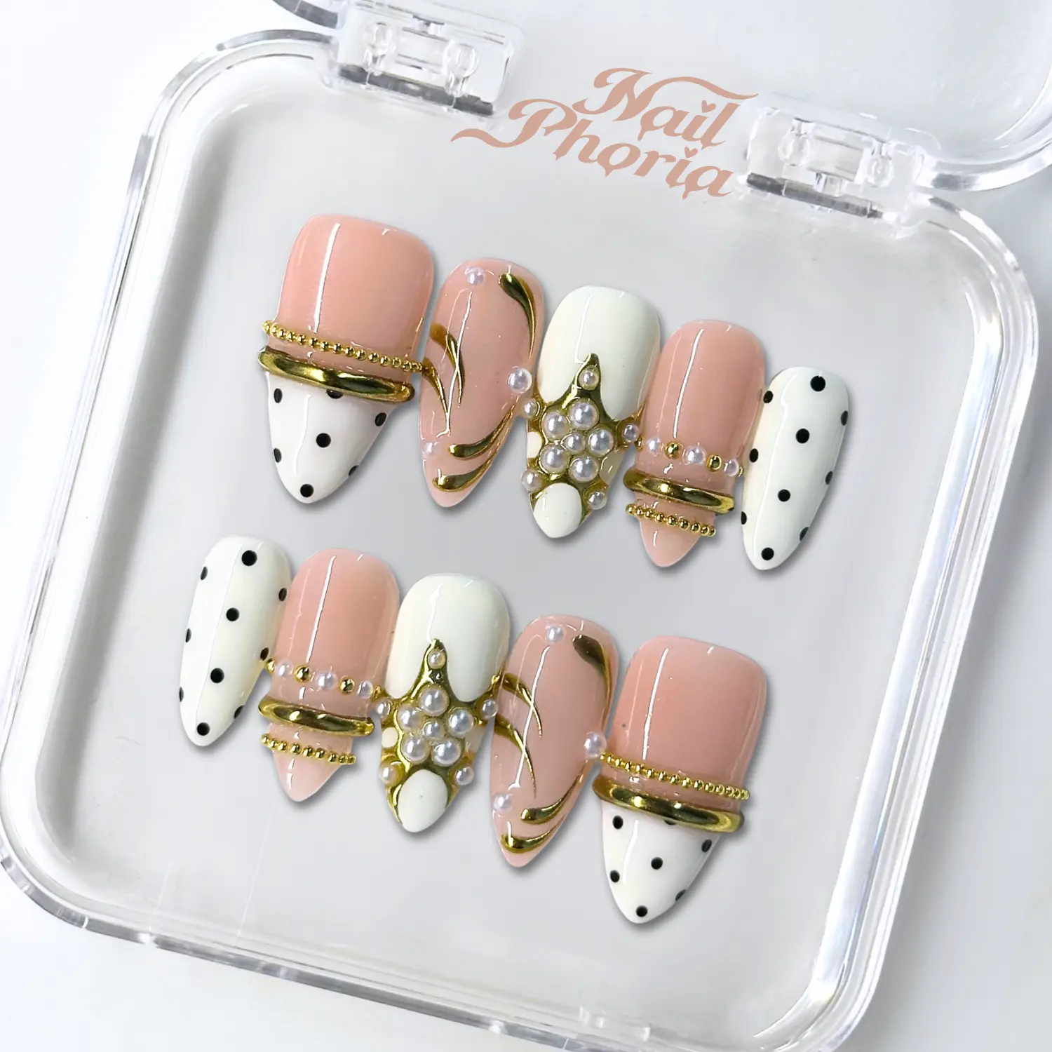 NailPhoria PEARL DRIFT-SUMMER Handmade Press-On Nails | Reusable, Salon-Quality, Long-Lasting, Glossy Design