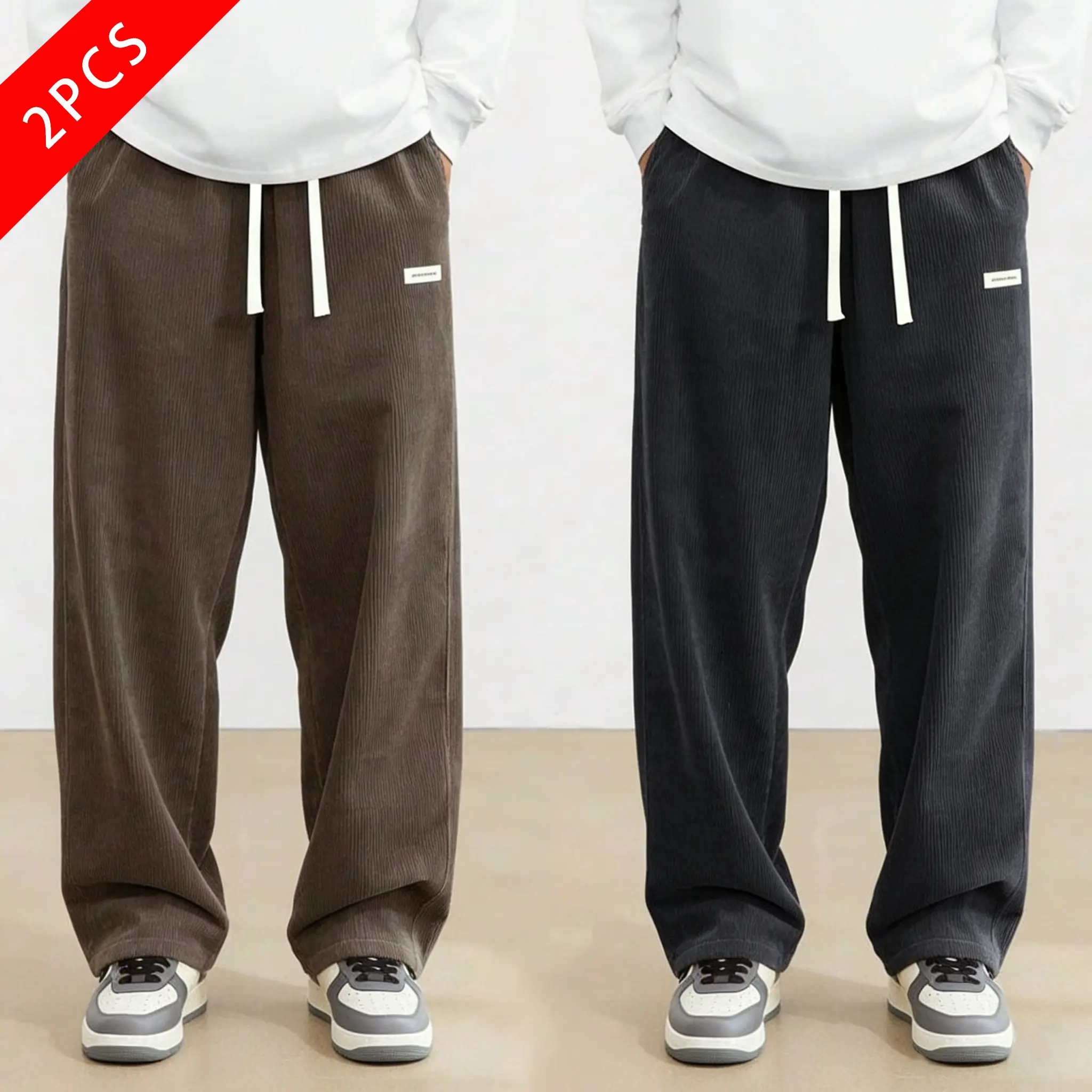 2-pack men’s retro corduroy casual pants, loose straight cut, new for spring/autumn 2-pack men’s retro corduroy casual pants, loose straight cut, new for spring/autumn