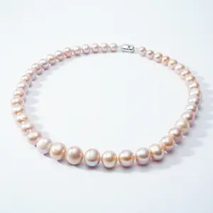 LA048-50 11-12mm strawberry color Non-nucleated Fresh water Pearl Necklace Classic Elegance Natural Beauty Series Elegant Jewelry for birthday/anniversary/holiday /retirement/ graduation presents