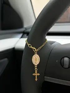 1pc Retro Steering Wheel Rosary Charm Accessory, Rosary Car Charm Accessory, Car Accessory, Car Charms, Car Decor, Unique Trendy Car Charms Decor, Car Ornament, Car Hanging Decoration