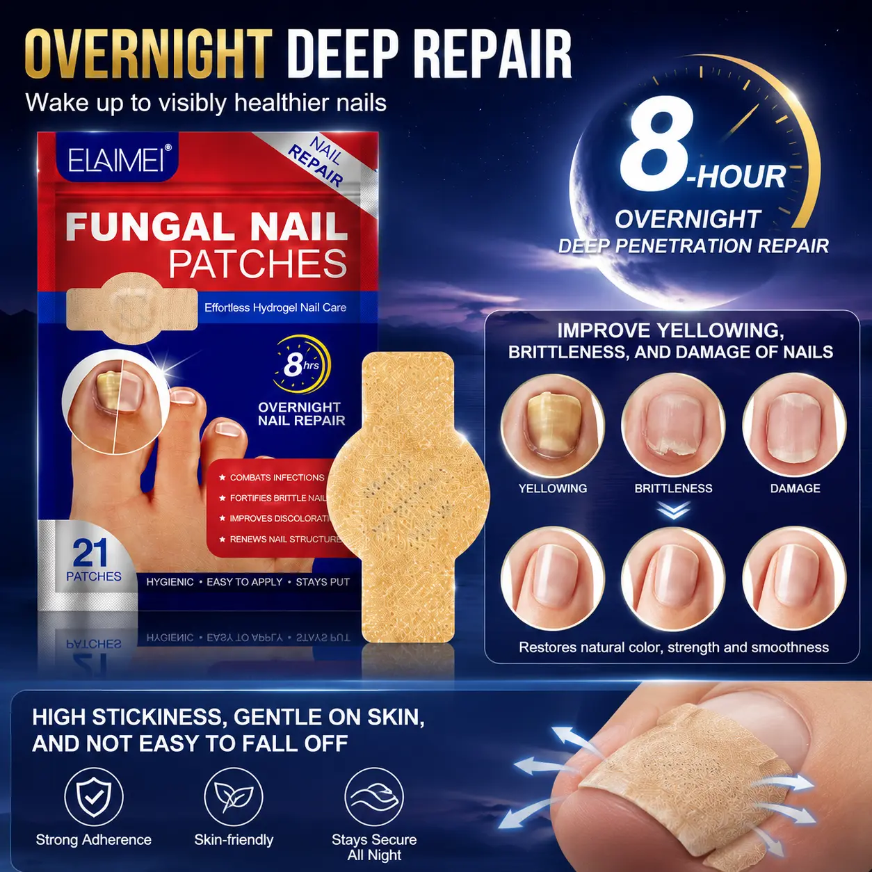 bag nail health care patch 21/42/63 Pcs Fungal Nail Treatment Patches, Easy to Use Antifungal Stickers for Toenail Problems, Gentle Nail Repair for Damaged Discolored Nails, Daily Nail Care for All Skin Types