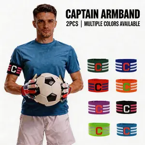 2pcs Football Captain Armbands, Adjustable Elastic C-Shaped Badges with Velcro, Multi-Color Options, Outdoor Sports Soccer Basketball Training