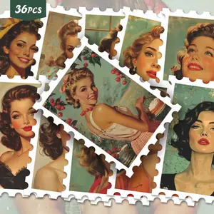 36pcs Retro Pin-Up Girl Illustration Trendy Stickers Pack | Stylish Vinyl Decals with Mid-Century Portrait Graphics | for Phone, Cellphone, Luggage & Decor | for Trend Fans & Cool Vibe Enthusiasts